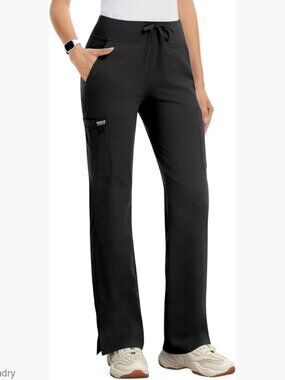 High-Rise Straight Leg Scrub Pants with Yoga Waistband & 5 Pockets